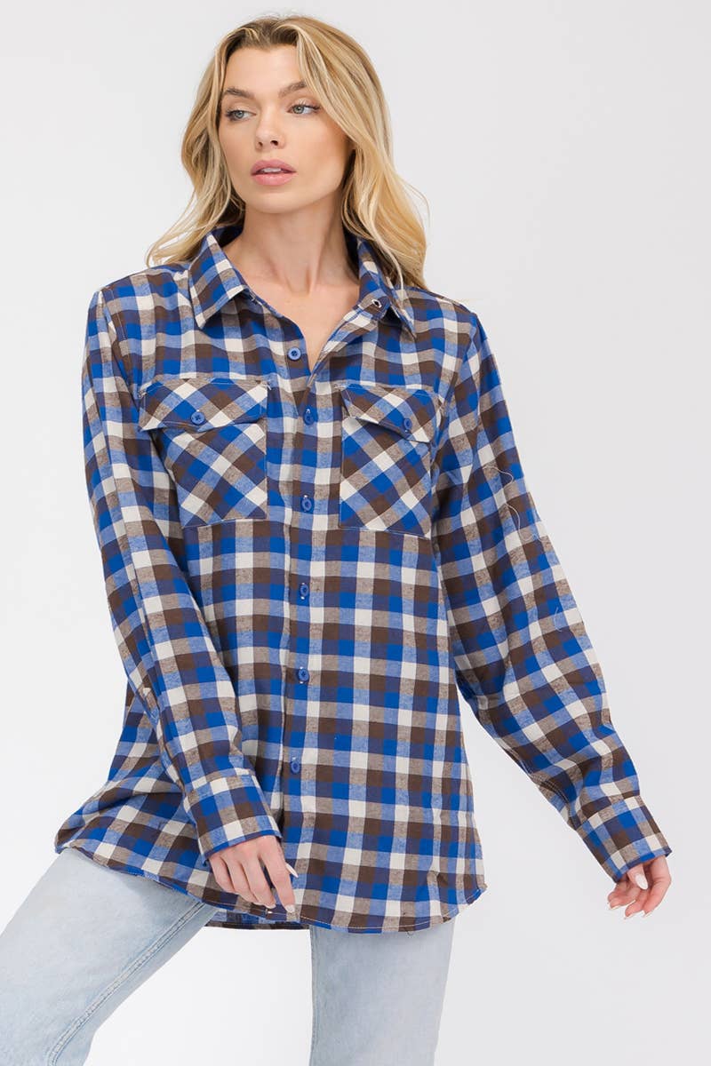 WEIV - Wholesale Button Down Shirt - Women's - WOMENS OVERSIZE FLANNELL LONG SLEEVE SHIRT0