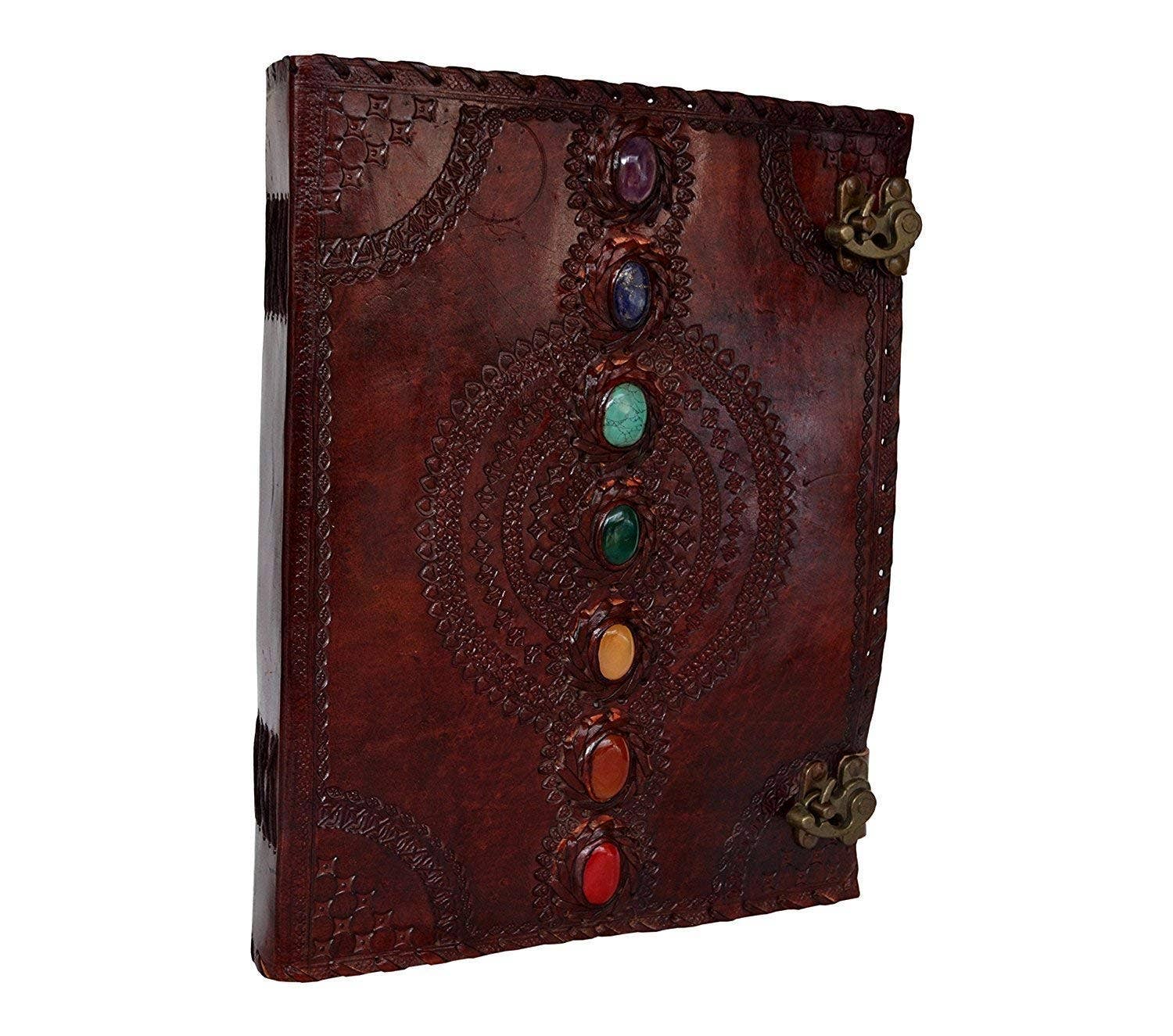 Tuzech Leather - Wholesale Journal/Diary - Tuzech Seven Chakra Medieval Stone Embossed Handmade Jumbo Leather Journal Book of Shadows Notebook Office Hocus Pocus Diary College Poetry Sketch With Leather Bound5