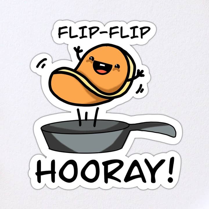 Flip Flip Hoera Pancake Food Pun Vinyl Sticker voor wholesale door Stick With It Sticker Co