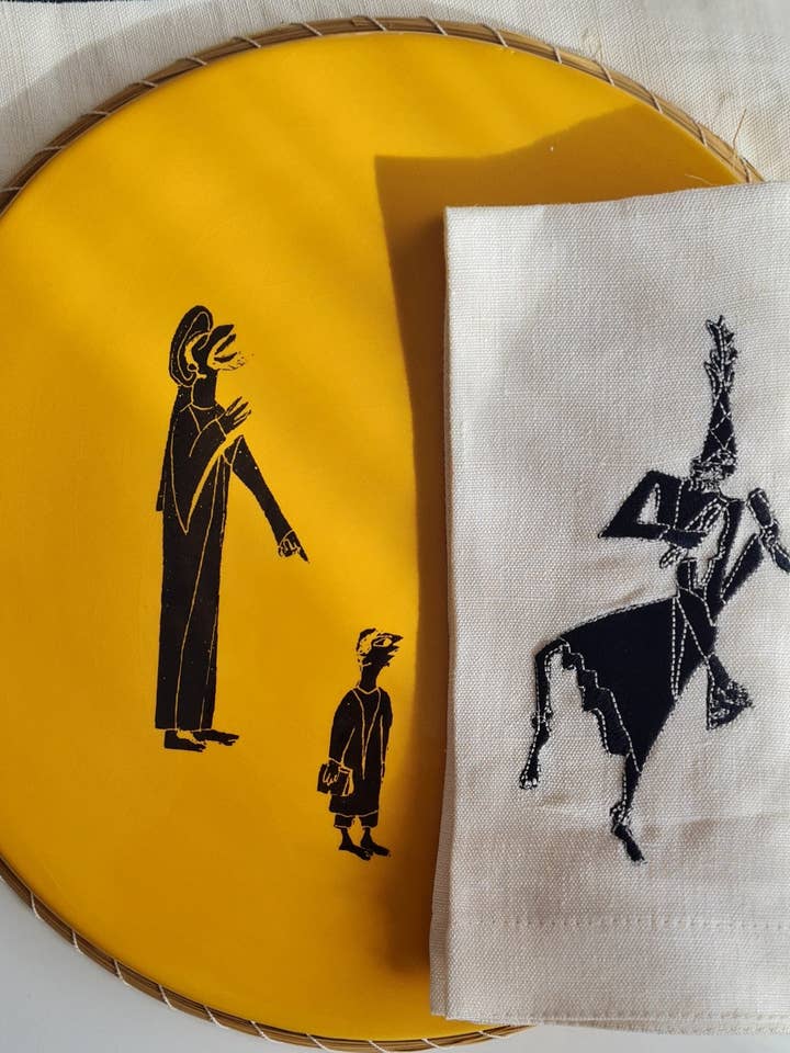 Set of 2 embroidered linen table napkins MEDINA - HKAYET for wholesale by LA FIBRE ARTISANALE