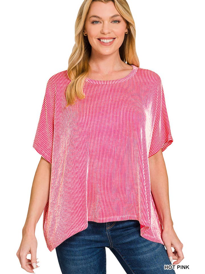 Vanilla Monkey - Wholesale Gebreide top - Dames - Oversized top met korte mouwen en geribbelde strepen13