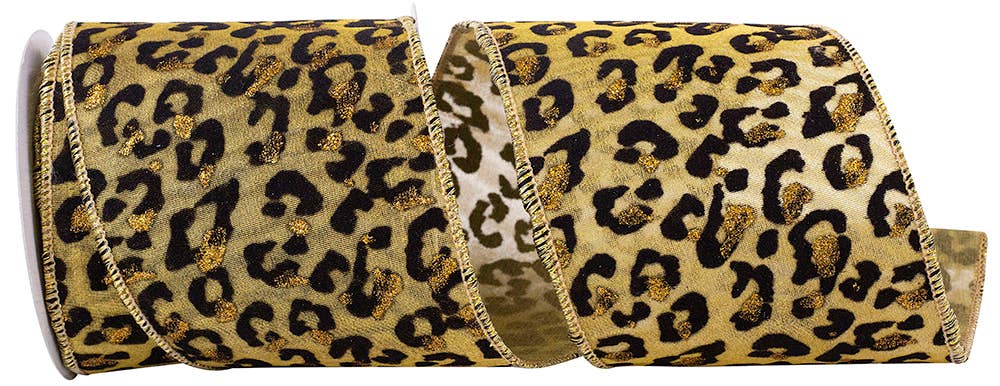 RELIANT RIBBON - Wholesale Ribbon - Gift Wrapping - Cheetah - Jaguar Spots Deluxe Tissue Silk Mesh Wired Edge 10