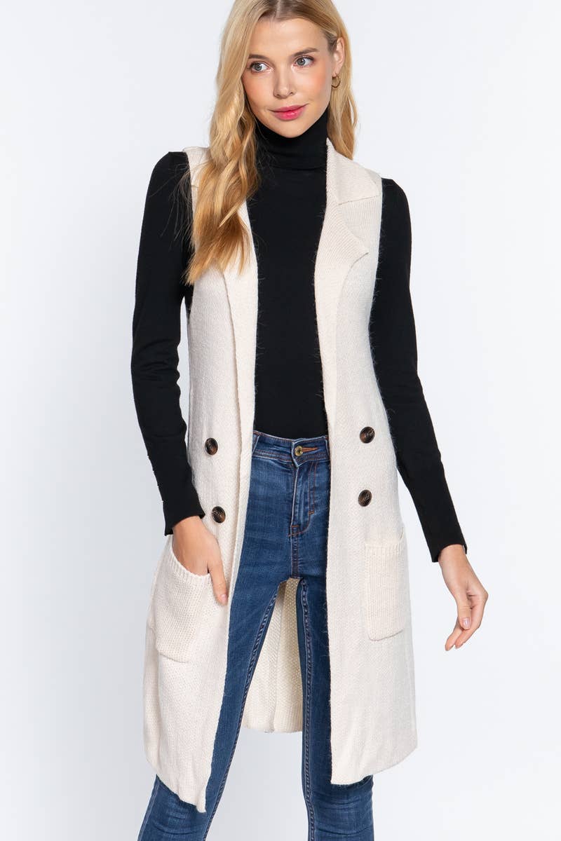 42POPS - Wholesale Outerwear Vest - Women's - ,_.._ SI-15549 Notched Collar With Side Pocket Long Sweater19