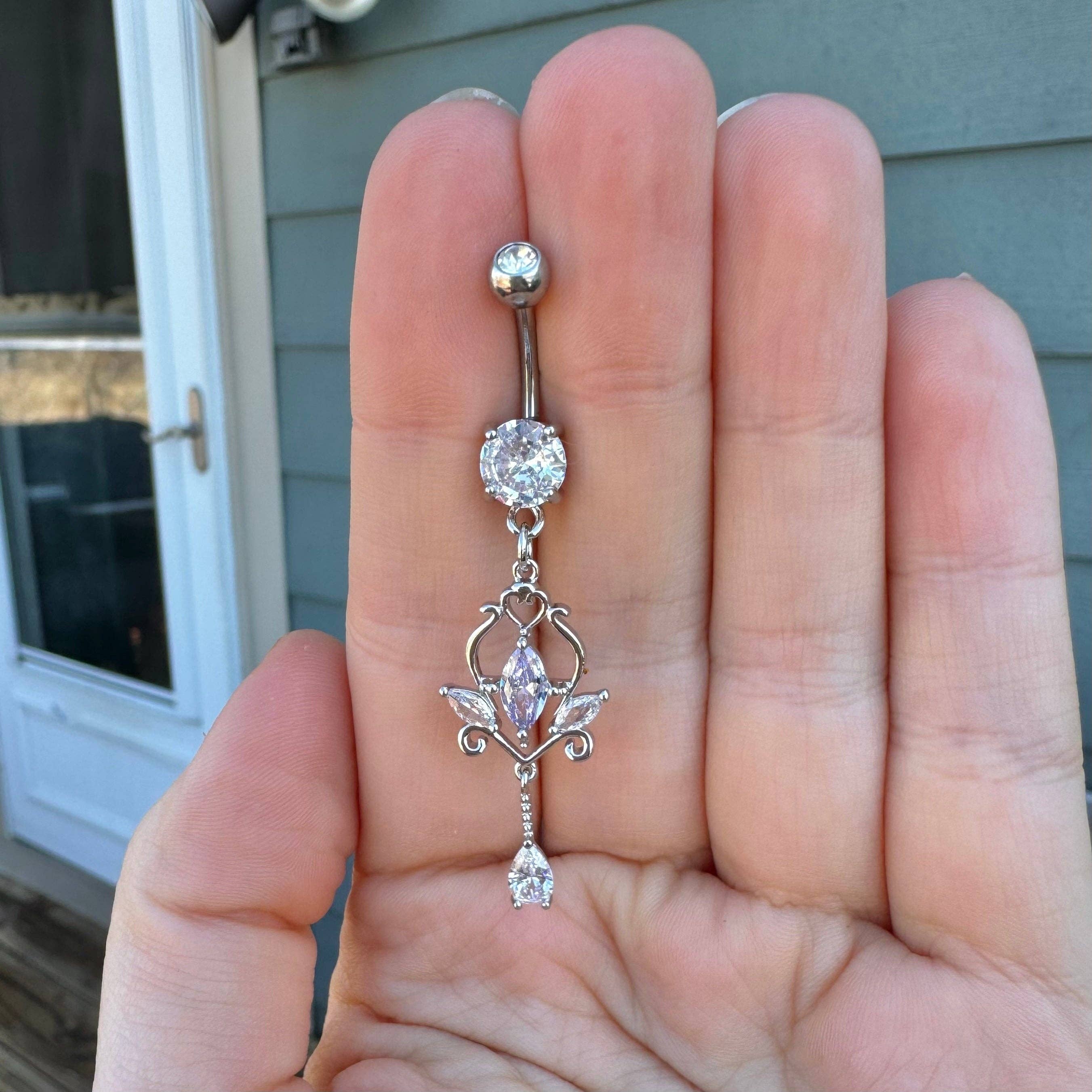 Elara Body Jewelry - Vente Piercing de nombril - Bague pour nombril en or Dangly (14 g | 9,5 mm | acier chirurgical | doré, argenté ou or rose)4