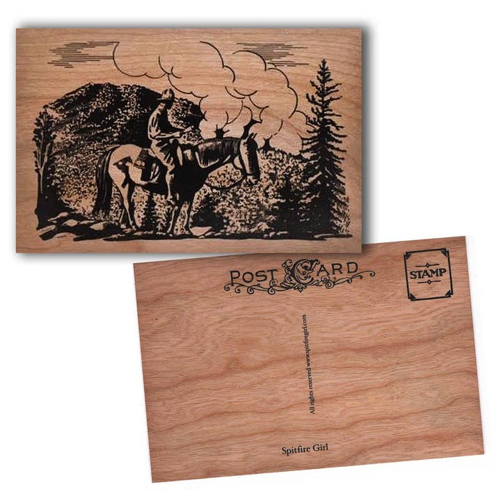 Wood Postcard - Wilderness Rider for wholesale by Spitfire Girl