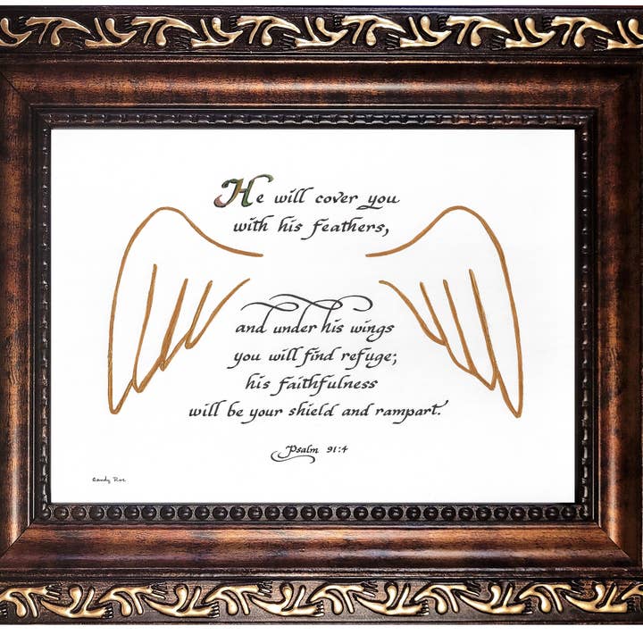 Psalm 91 Angel framed picture for wholesale by Candy Bridges Inspirational Framed Gifts and Art