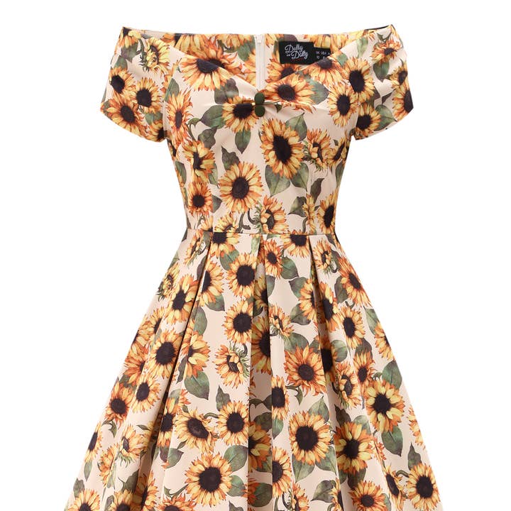 Lily Solsikke Off-Shoulder Kjole for engroshandel hos Dolly & Dotty