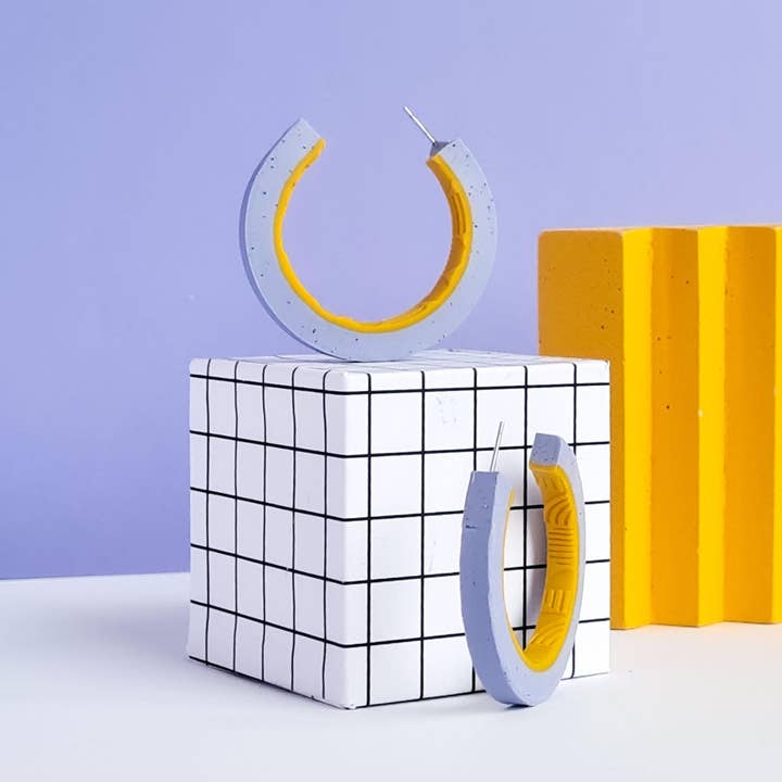 Mono - Wholesale Hoop Earrings - 3 colors - Memphis Style Polymer Clay bicolor hoop Earrings, 80s color block Dangle Earrings2