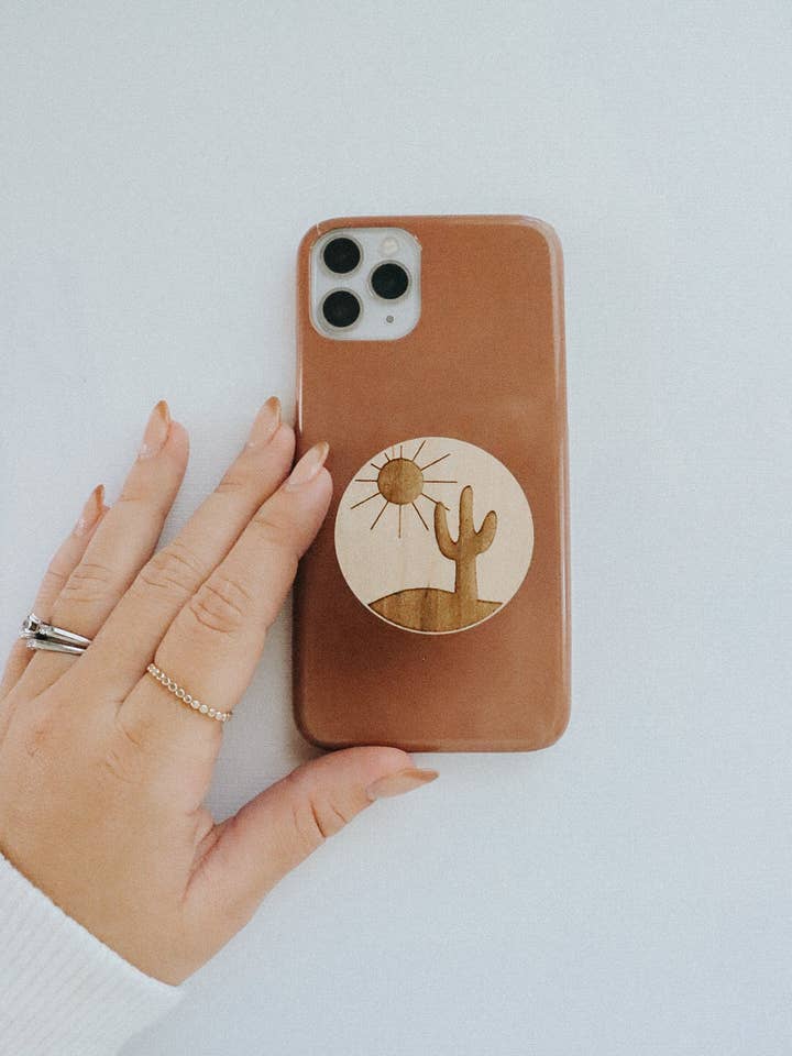 Desert Cactus Wood Phone Grip for wholesale by DayCrafter