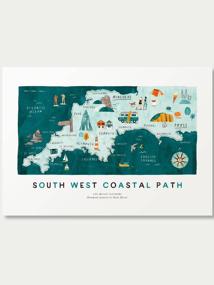 Mapa de la Ruta A3 del Sendero Costero del Suroeste para venta al por mayor de Oldfield Design Co