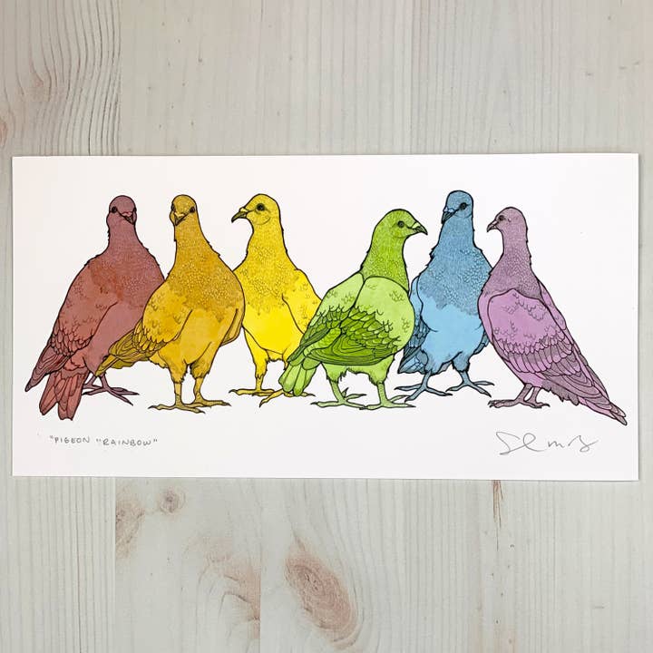 Pigeon Rainbow - 6x12" Archival Print for wholesale by Sarah Draws Things