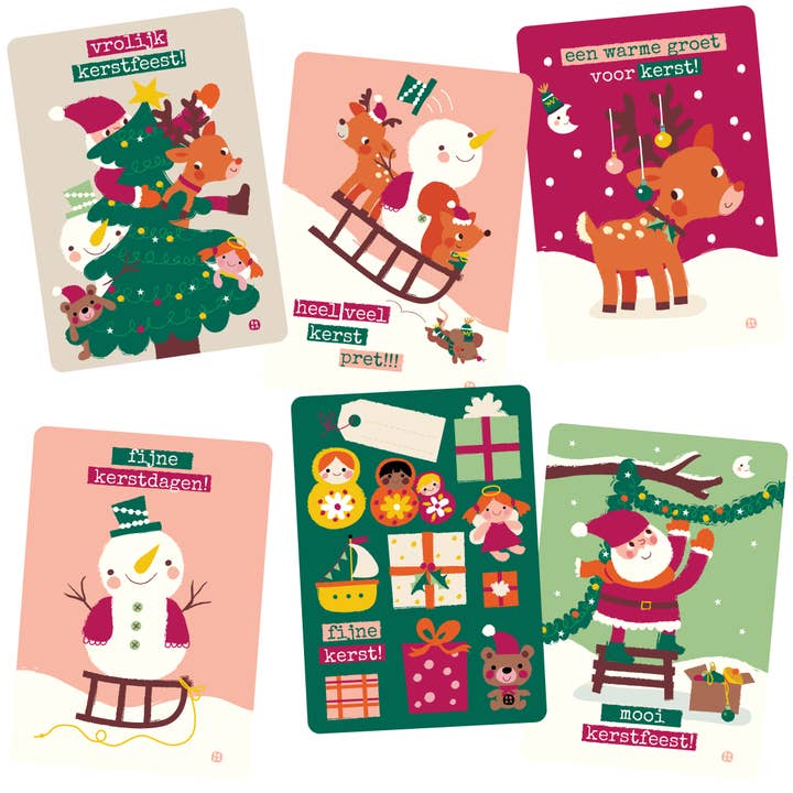 Christmas Card set of 6 cards for wholesale by Bora illustraties