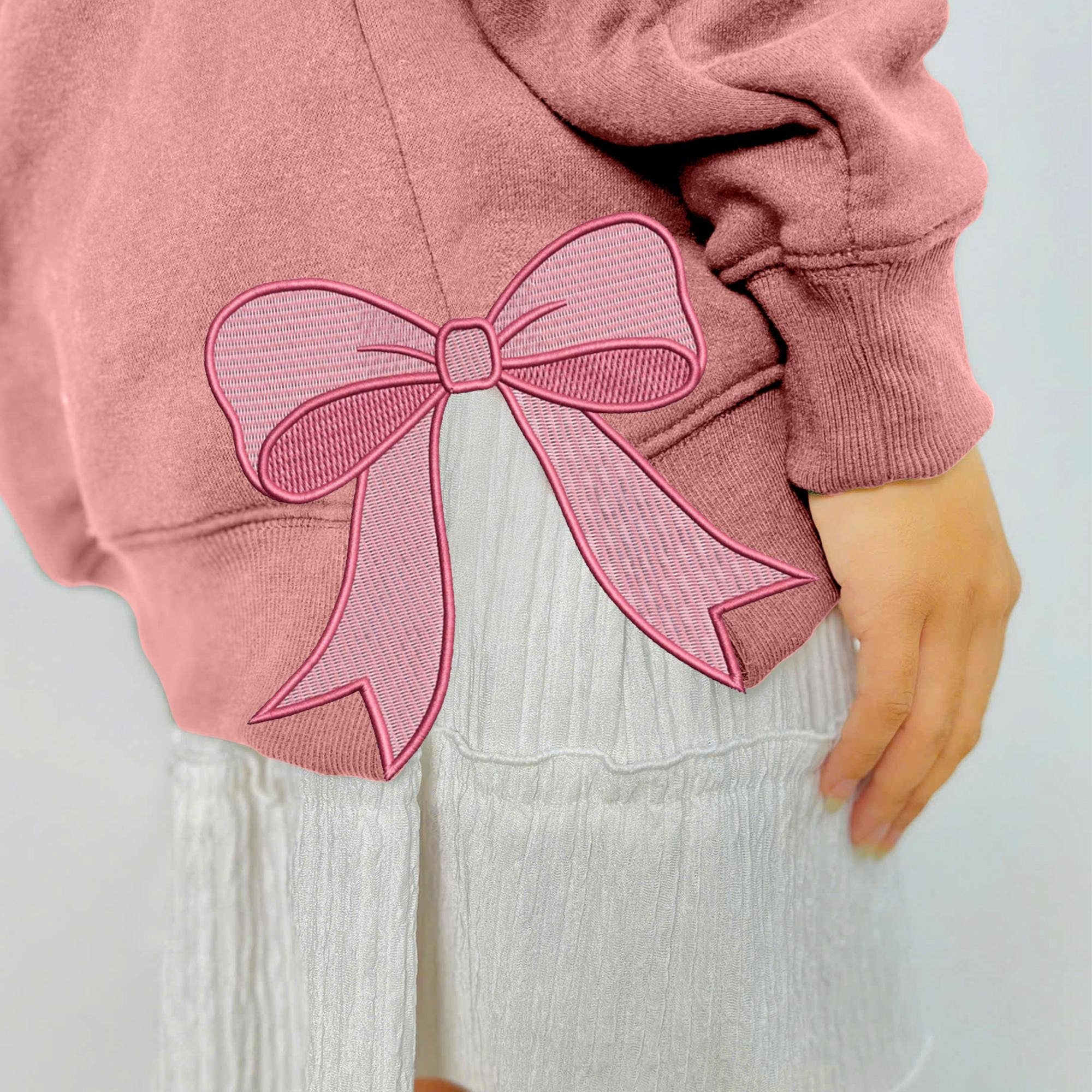 NVC Ecommerce LLC – wholesale Graphic sweatshirt – Women’s – Retro Pink Coquette Lover Embroidered Side Bow Sweatshirt3