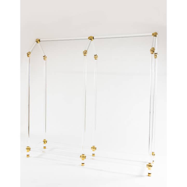LuxHoldups - Wholesale Coat Rack - Lucite and Brass Clothing Rack for Retail and Storage
