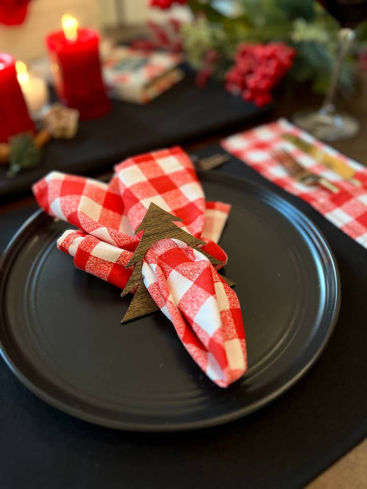 10pcs Dinner Napkin Gingham Plaid Check, Red-White Buffalo for wholesale by Uniq Favors