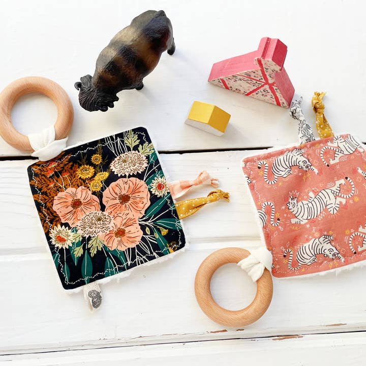 The Bird & Elephant - Wholesale Teether (Not Clip-On) - Baby - Moon Forest Floral Crinkle Teething Toy Ribbon Tags5