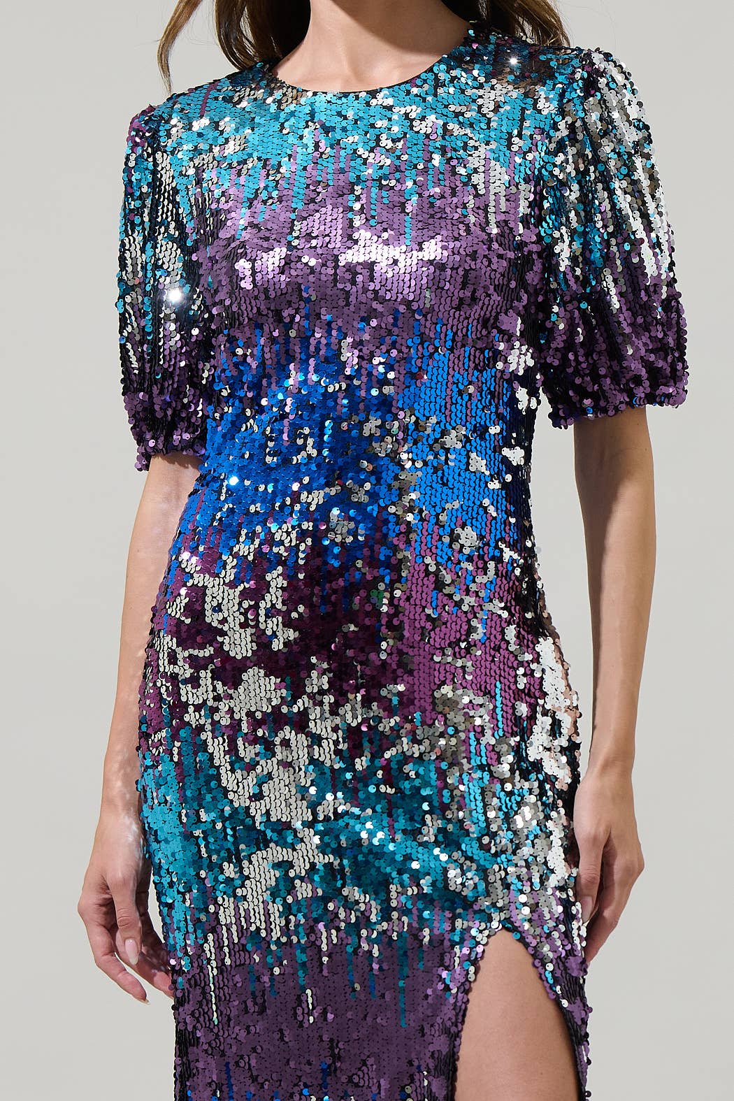 Multi Navette Short Sleeve Sequin Midi Dress for wholesale on Faire4