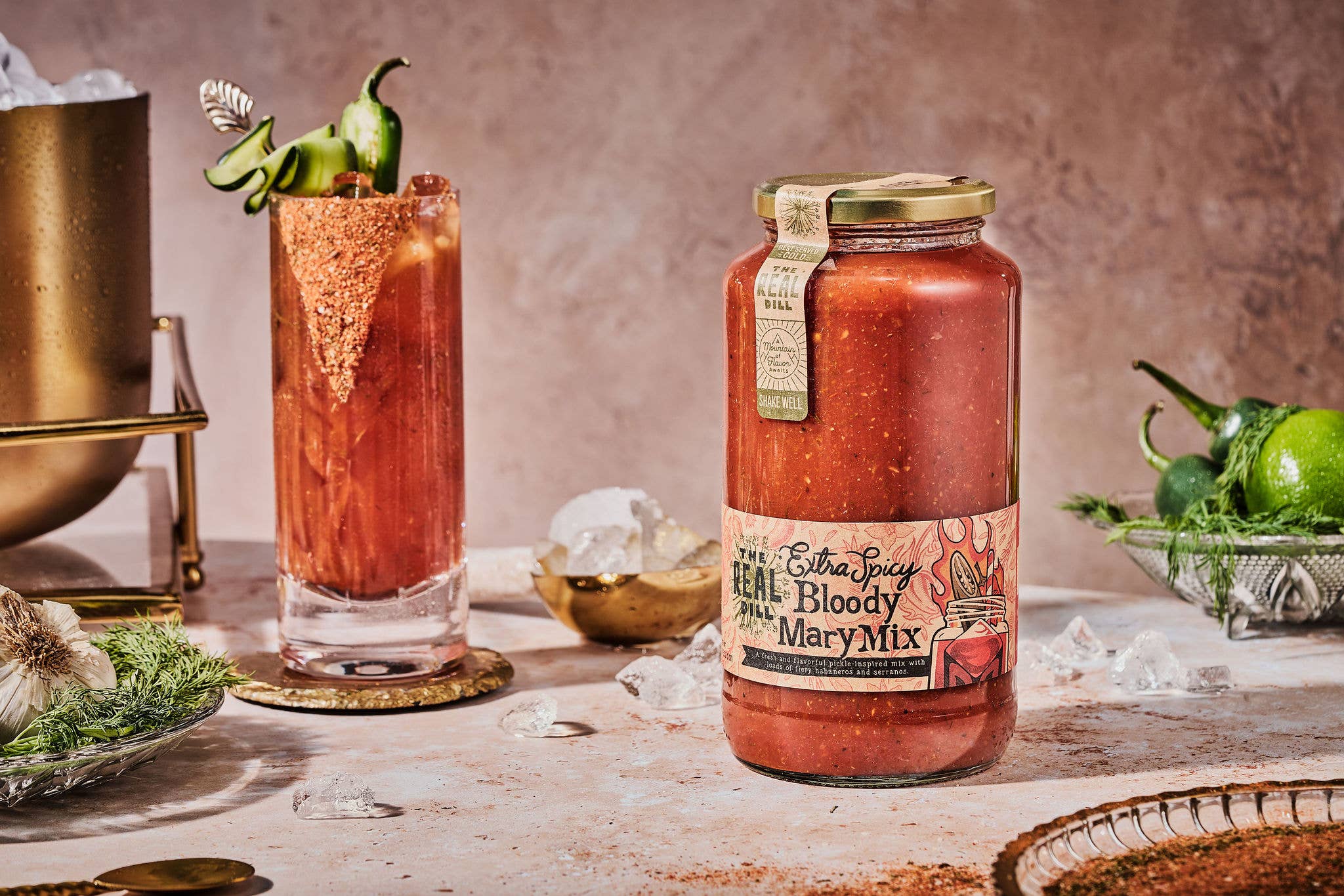 The Real Dill - Wholesale Cocktail Mix/Syrup - Extra Spicy Bloody Mary Mix, 32 oz2