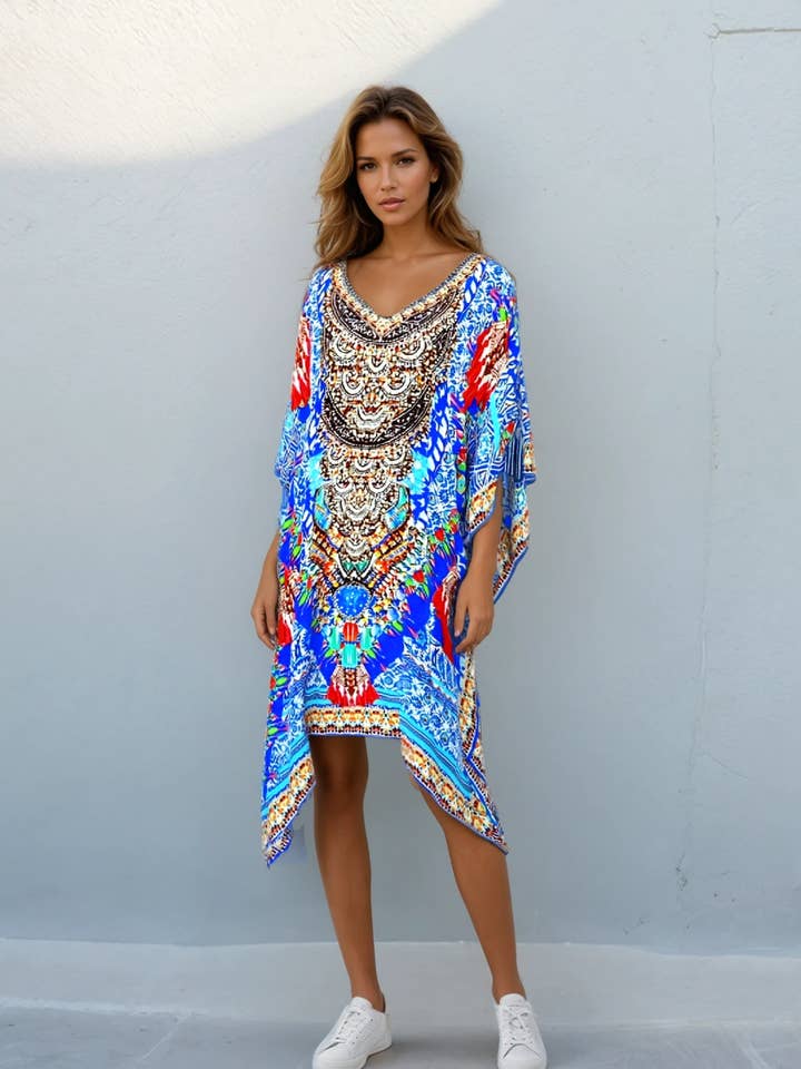 Kaftan Curto de Seda Bordado Paraíso por atacado de Kaftans that Bling
