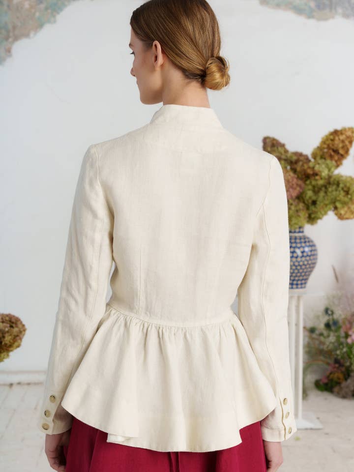 Peplum Jacket, Twill Linen, Milky Herringbone for wholesale on Faire3
