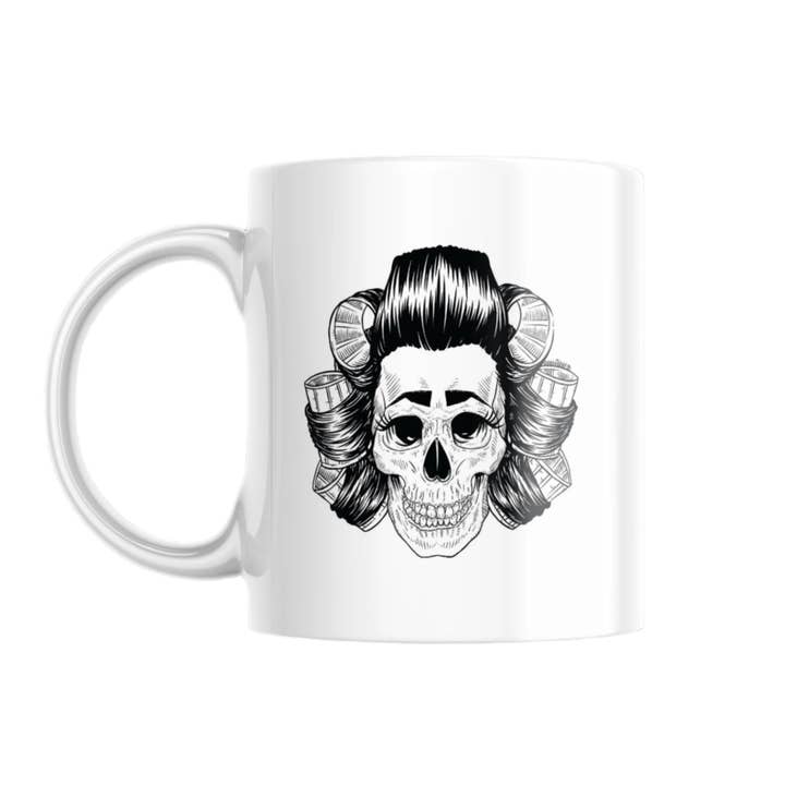 Scouse Bird Skull In Rollers Mug for wholesale by Scouse Bird Shop