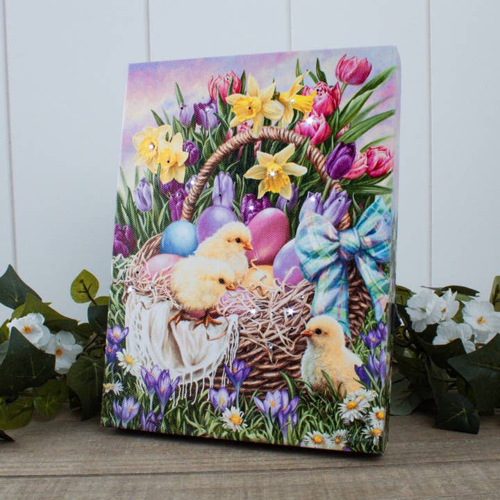 Glow Decor - Wholesale Decorative Tabletop Object - Easter Basket 8x6 Lighted Tabletop Canvas0