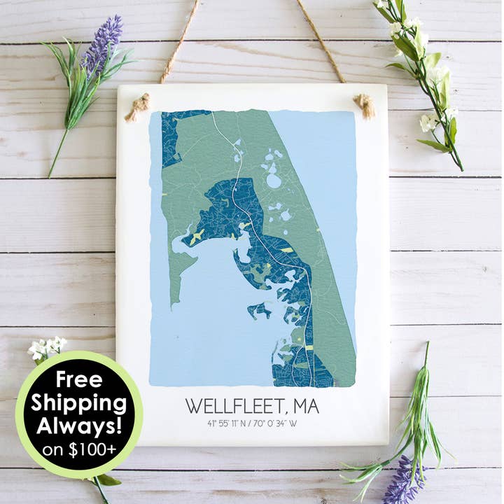 Wellfleet Massachusetts Map Wall Tile - Ceramic Tile Sign for wholesale by Sparks House Co.