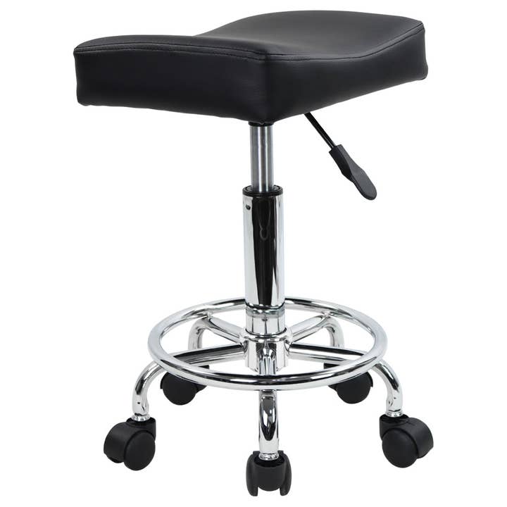 KKTONER Square Rolling Stool PU Leather Height Adjustable Swivel Massage SPA Salon Stools Task Chair with footrest Small (Black) for wholesale by KKTONER