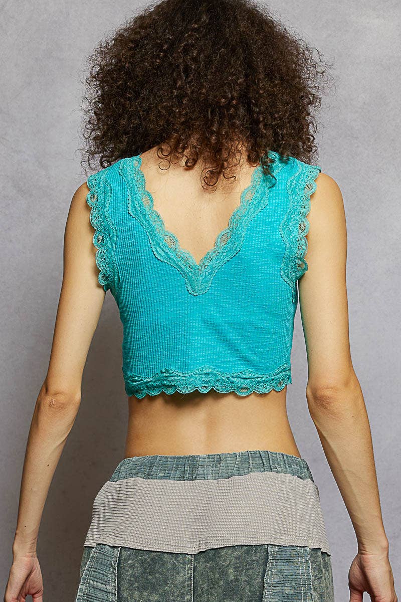 Pol Clothing - Wholesale Tank Top - Women's - Lace Trim Ribbed V Neck Summer Sleeveless Crop Top28