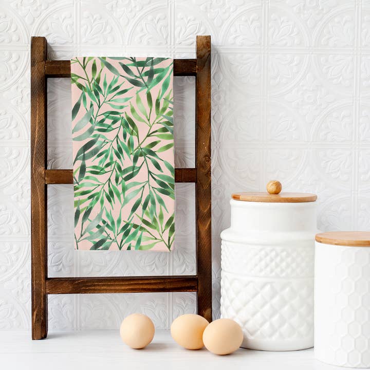 KelseyMDesigns - Wholesale Tea Towel - Tropical Palm Leaf Tea Towel - Summer Kitchen Decor