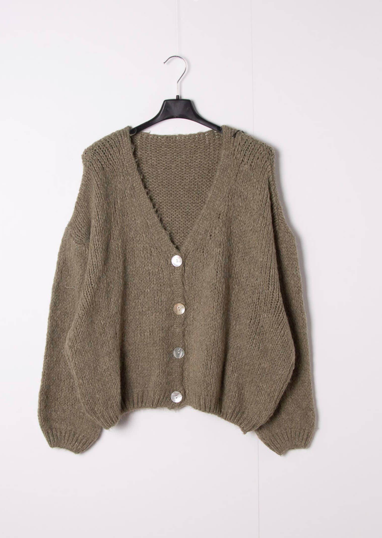 Happy look - Vendita all'ingrosso Cardigan - Donna - Cardigan in misto lana con maniche a sbuffo 1