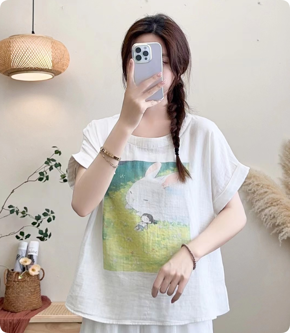 Whisper Mint – Großhandel T-Shirt mit Siebdruck – Damen – Kurzärmeliges T-Shirt aus doppellagiger Baumwolle mit Rundhalsausschnitt und floralem Druck7