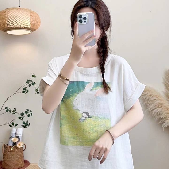 Whisper Mint – Großhandel T-Shirt mit Siebdruck – Damen – Kurzärmeliges T-Shirt aus doppellagiger Baumwolle mit Rundhalsausschnitt und floralem Druck7