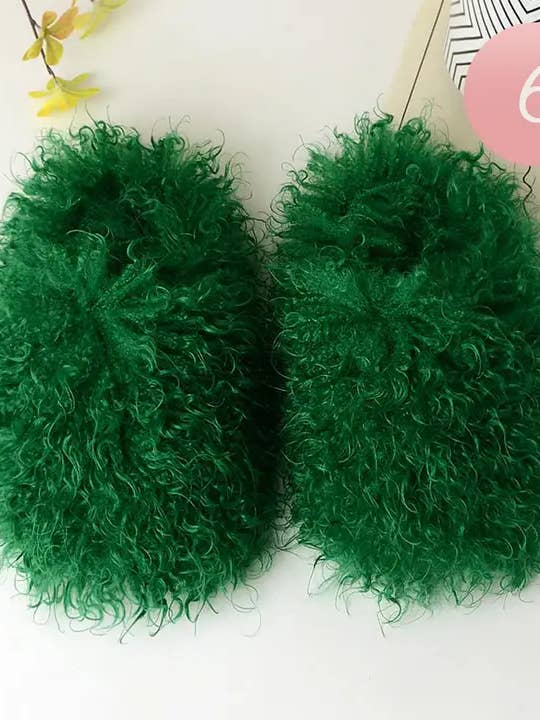 Green Faux Fur Slides for wholesale by Italy's Kloset