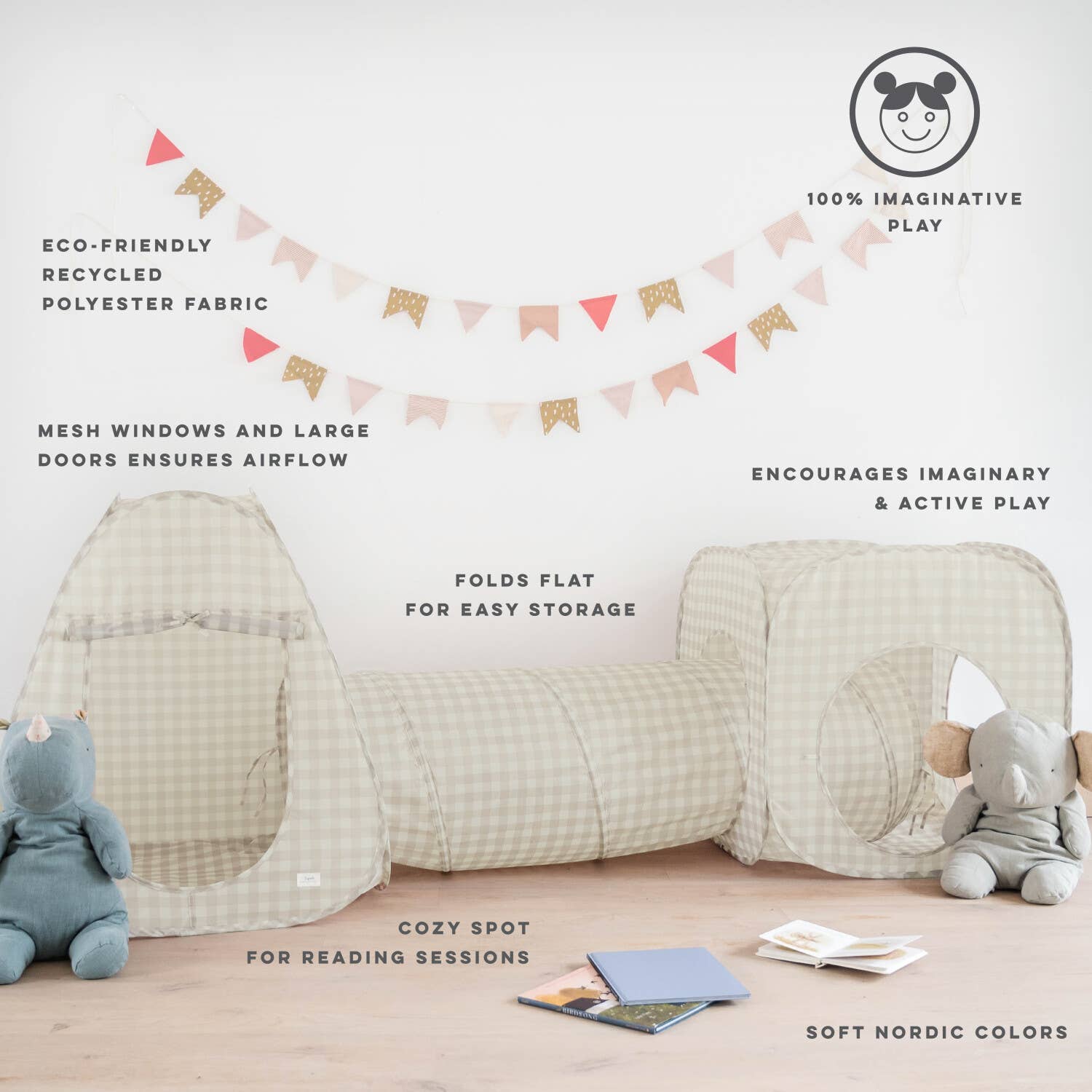 3 Sprouts - Wholesale Tent - Kids - Kids 3-in-1 Play Tent & Tunnel Set with Recycled Fabric3