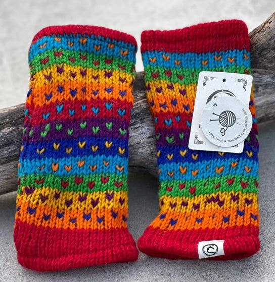 Lungta Imports – Engroshandel Handsker - Dame – Fingerløse, håndstrikkede uldhandsker med fleecefor - håndvarmer30