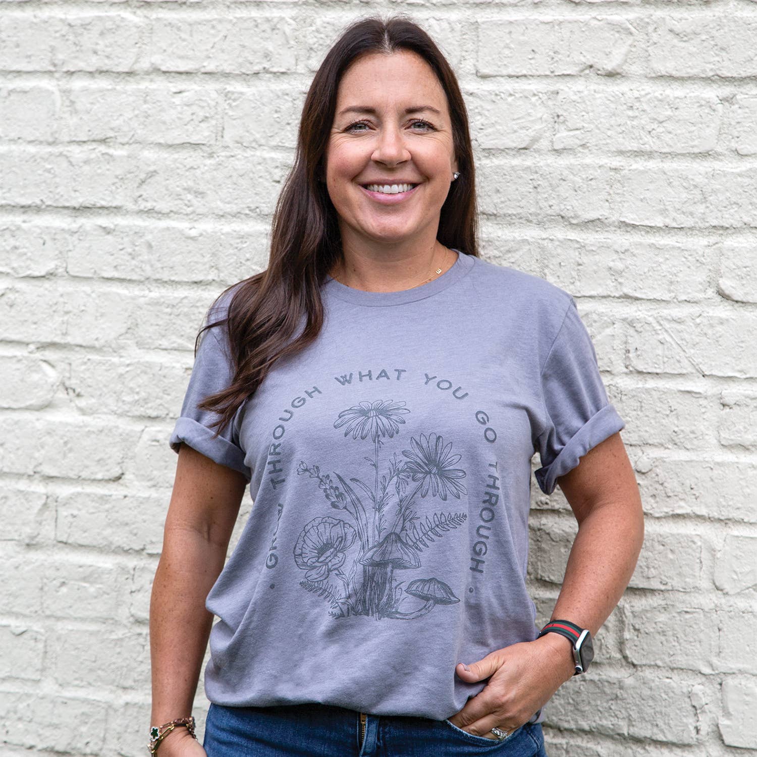 Col House Designs - Vendita all'ingrosso Maglietta serigrafata - Donna - Maglietta Grow Through, Heather Storm, taglia M1