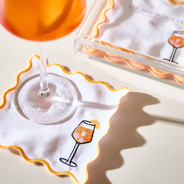 Sip Hip Hooray - Wholesale Dinner & Cloth Napkin - Embroidered Cocktail Napkins with Reusable Acrylic Box 10