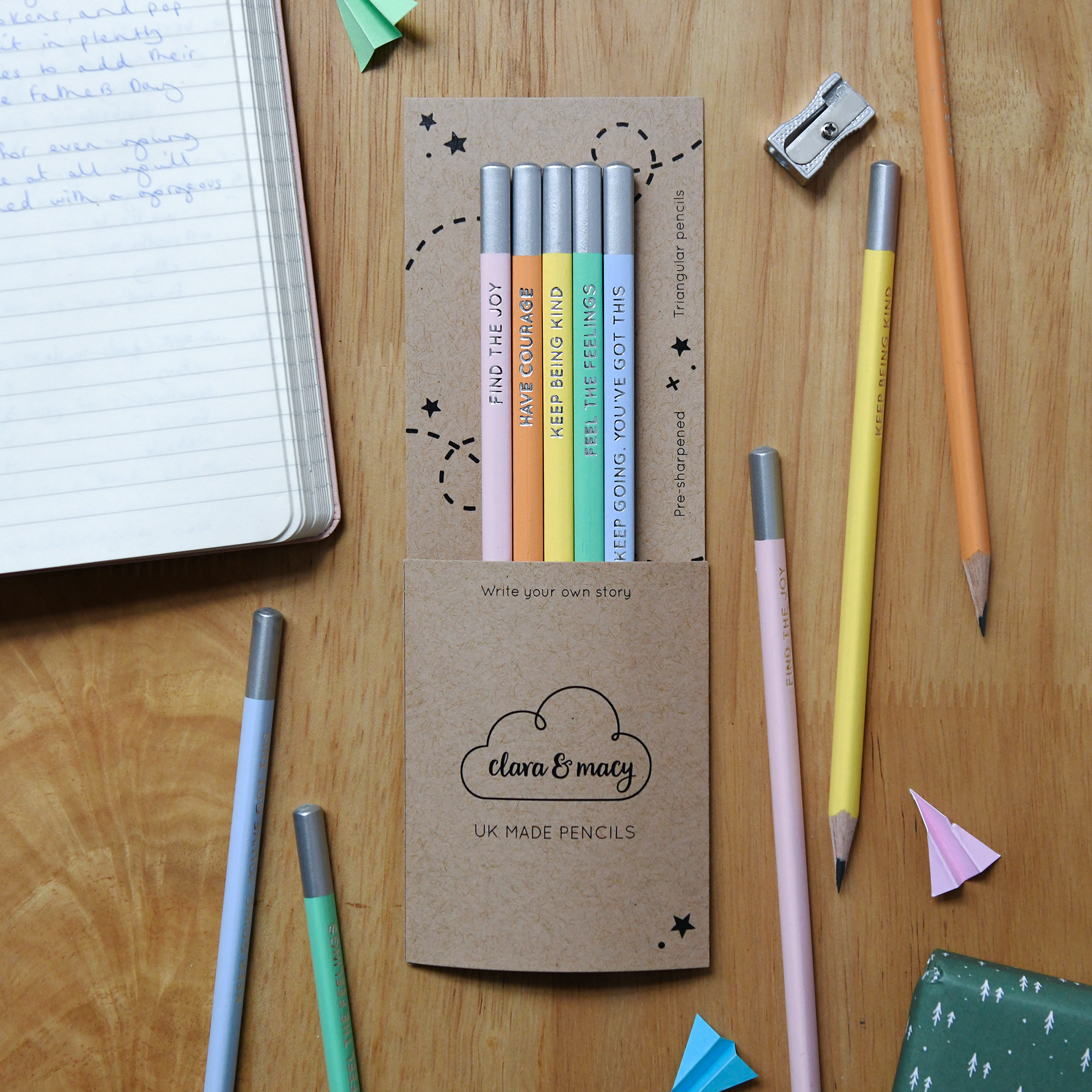 Clara and Macy – wholesale Pencil – Set Of Five Daily Reminder Positive Pencils1