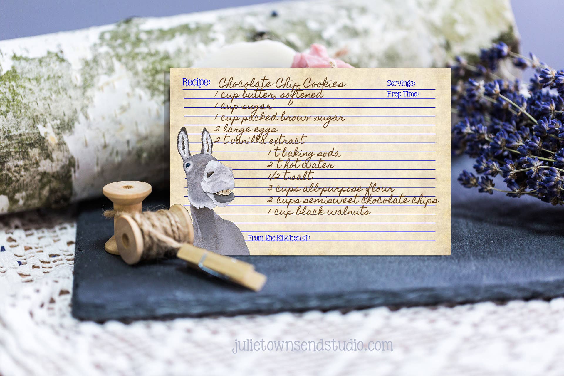 Julie Townsend Studio - Wholesale Recipe Card - Recipe Cards - Set of 12 Cute Donkey Recipe Cards - 1133