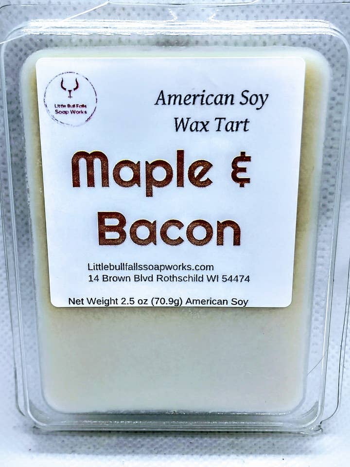 Cera di soia fondente con acero e pancetta per la vendita all'ingrosso da parte di Little Bull Falls Soap Works