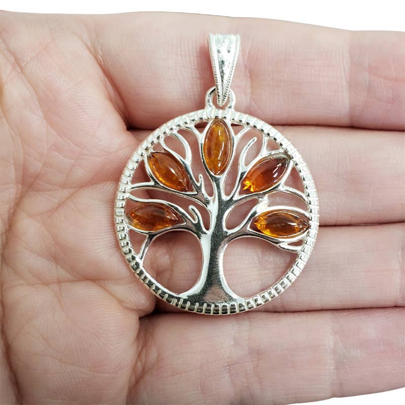 Amberman - Wholesale Individual Charm/Pendant - Tree Of Life Cognac Amber Sterling Silver Pendant1