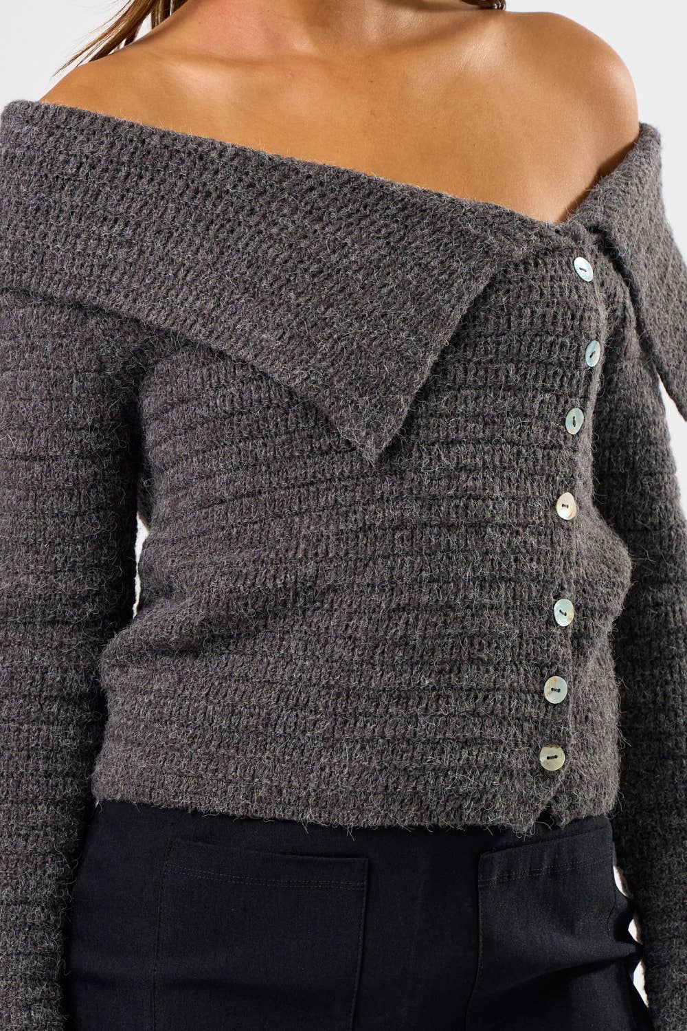 Blue Blush - Wholesale Knit Top - Women's - The Off-Shoulder Sweater Top1