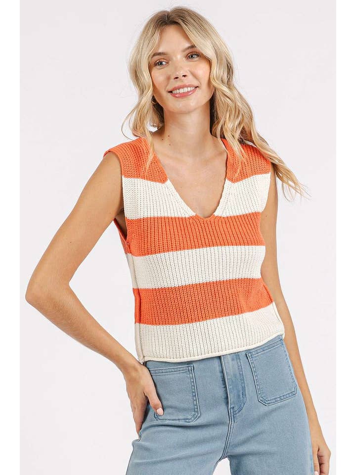 mittoshop - Wholesale Sweater Vest - Women's - STRIPED V-NECK CROPPED SWEATER VEST TOP28