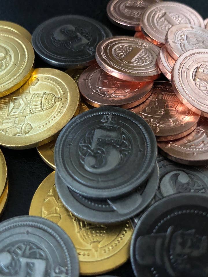 50 Metal Coin Board Game Upgrade Set (Industrial Coins) for wholesale by Mayday Games