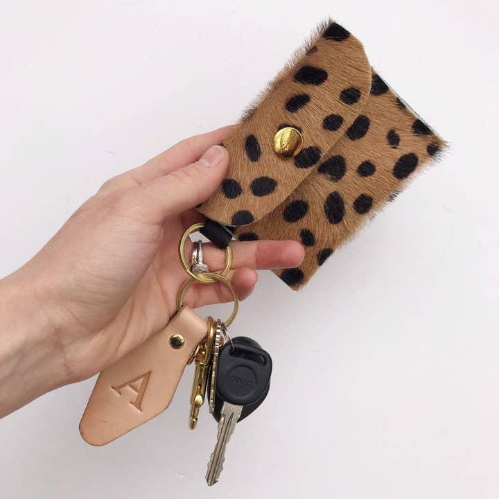 Mørk Beige Cheetah nøglering Wallet - Hår på Skjul Læder for engroshandel hos Wild Sky Leather