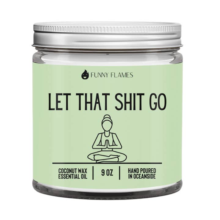 Let That Shit Go Candle (Green)-9 oz Candle for wholesale by Funny Flames Candle Co - Les Creme