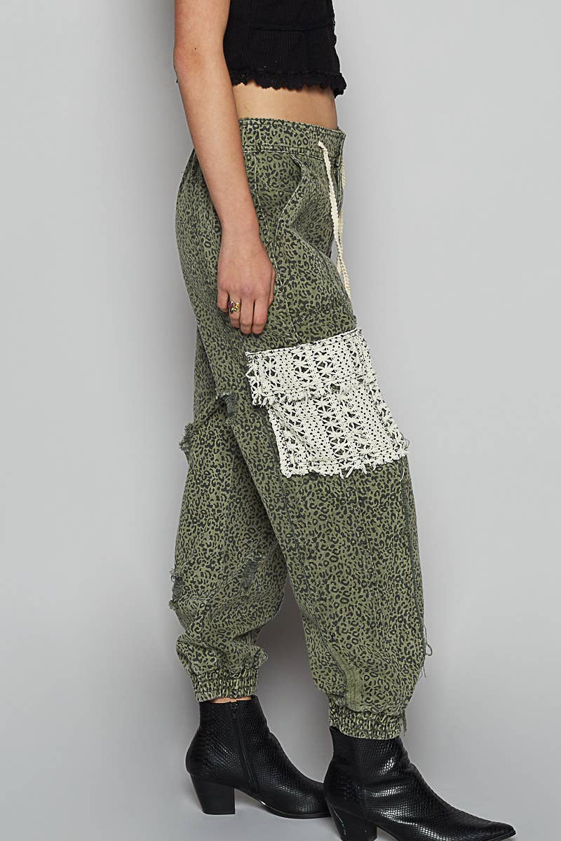 Pol Clothing - Wholesale Jeans - Women's - Tie waistband contrast crochet cargo pockets denim joggers24