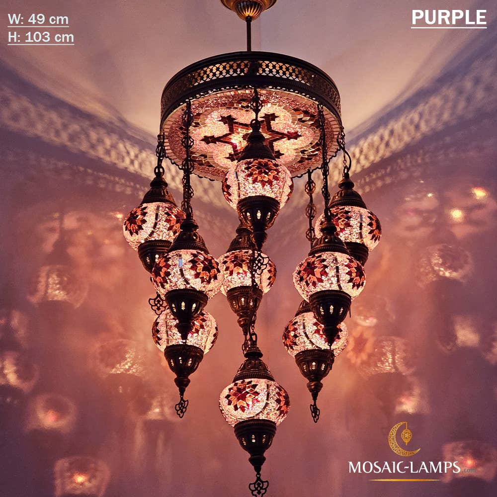 Mosaic Lamps – Großhandel Kronleuchter/Hängeleuchte – 9+1 türkische Kronleuchter mit gemischtem Globusmosaik, gemischte Siedlung22