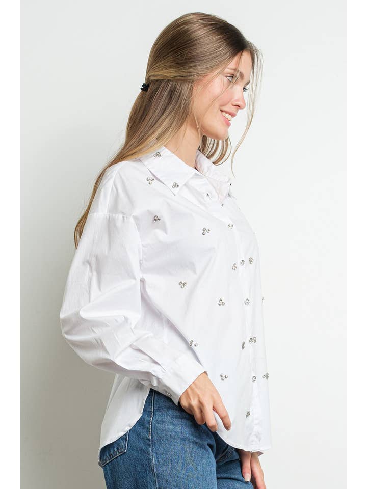 KIWI - Wholesale Buttoned-down shirt – Women's - IT3066 Rhinestone embellished button down shirt1